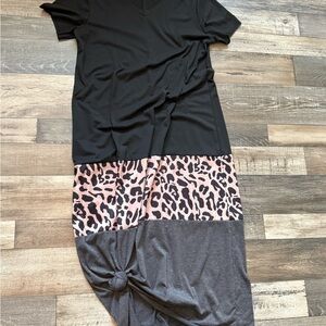 Black and Leopard Print Maxi Dress